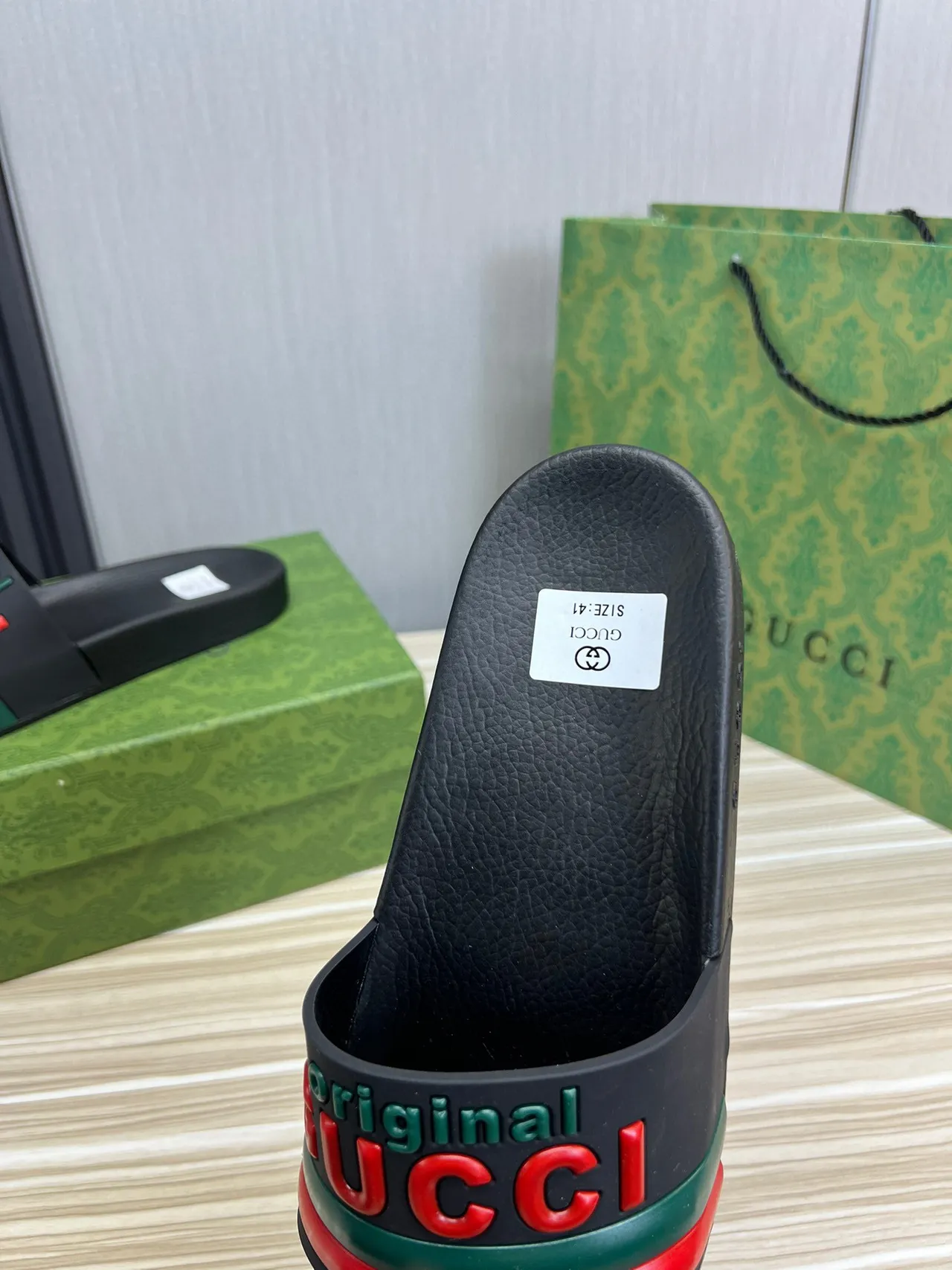 Gucci Screener Original GUCCI Black Red Green Slippers 3