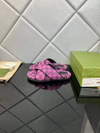 Gucci Screener Pink GG Monogram Canvas Slippers 2