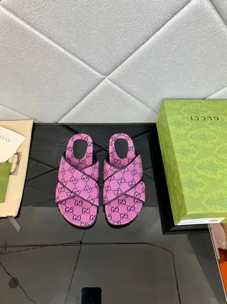 Gucci Screener Pink GG Monogram Canvas Slippers 4