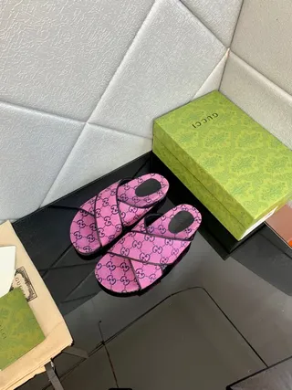 Gucci Screener Pink GG Monogram Canvas Slippers 8