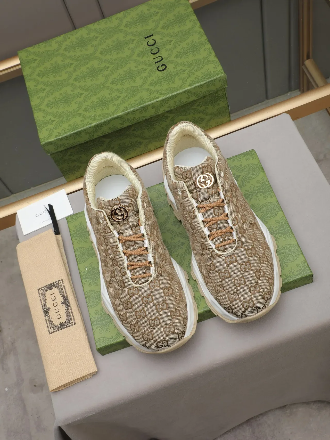 Gucci Screener Quilted GG Monogram Beige Lifestyle Sneakers 2