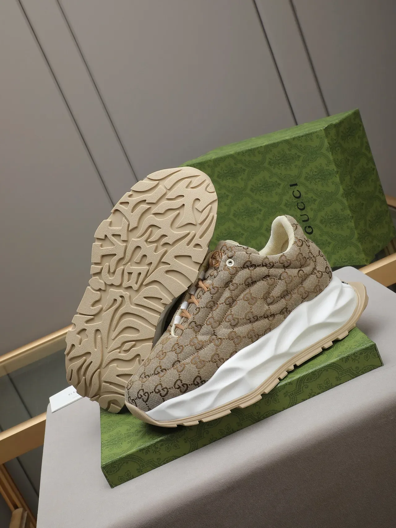Gucci Screener Quilted GG Monogram Beige Lifestyle Sneakers 4
