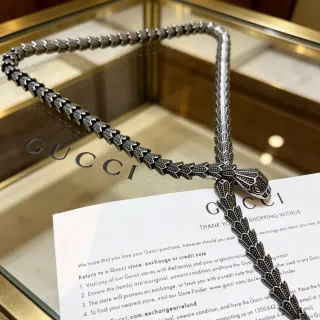 Gucci Serpent Silver Black Snake-Shaped Textured Scale Detailing Necklace