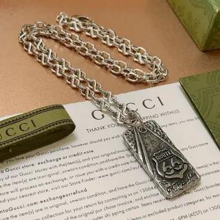 Gucci Silver Army Green Oxidized Finish G-Motif Link Chain Necklace