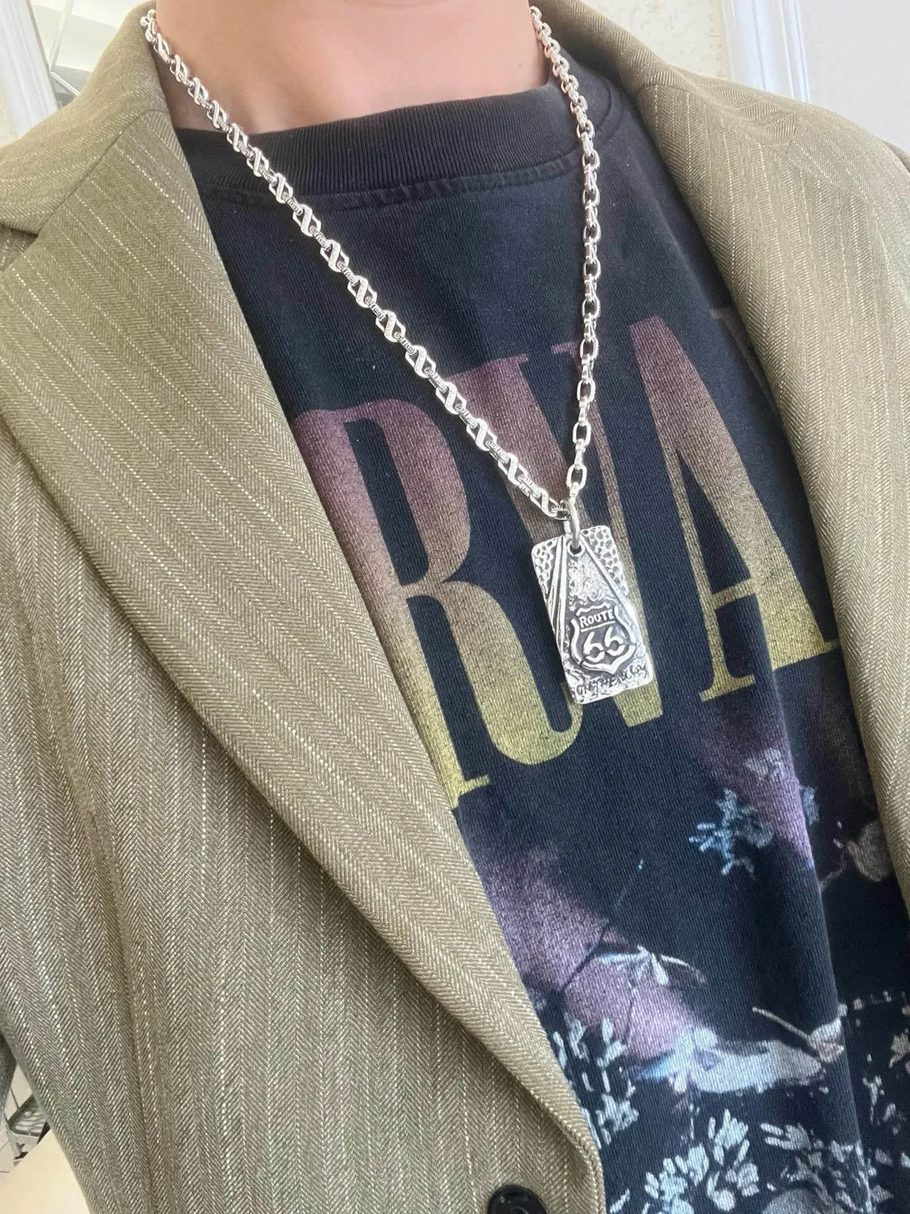 Gucci Silver Army Green Oxidized Finish G-Motif Link Chain Necklace 8