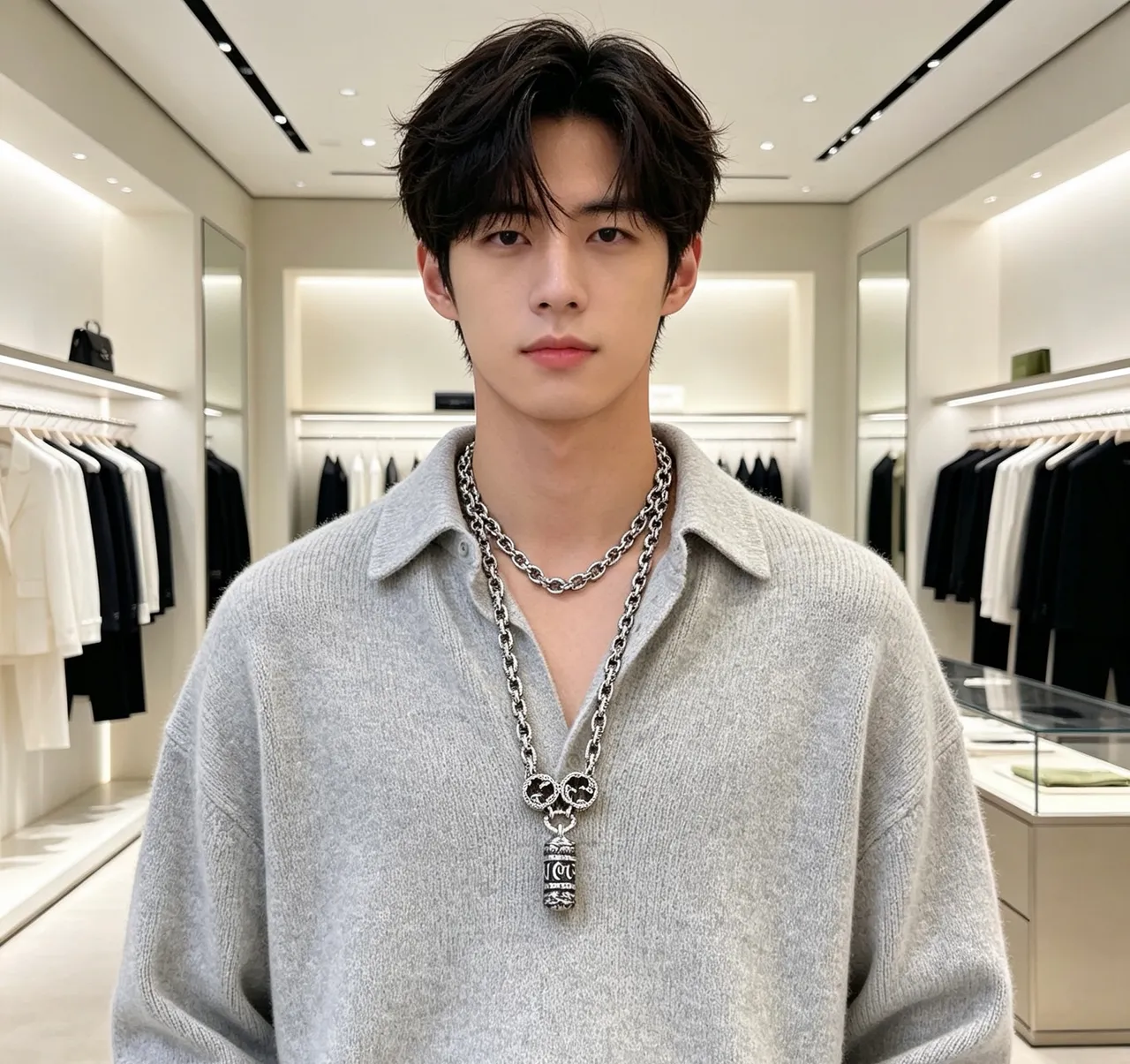 Gucci Silver Black Twisted-Link Chain Interlocking G Motifs Necklace 8