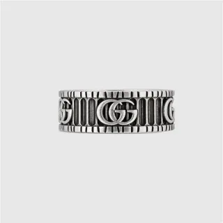 Gucci Silver Black Wide Band Interlocking GG Logo Ring