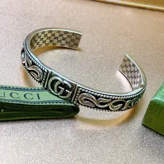 Gucci Silver Gold Ornate Scrollwork Interlocking GG Logo Bracelet