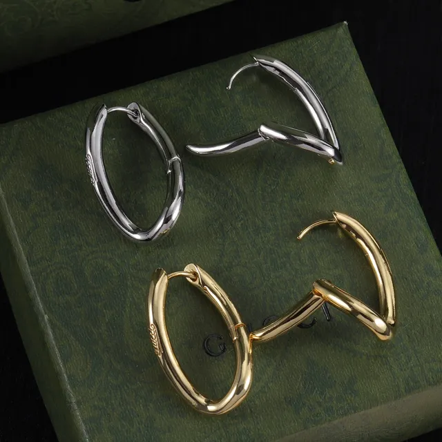 Gucci Silver Gold Oval Hoop Hinged Closure Earrings 3