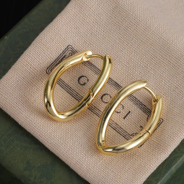 Gucci Silver Gold Oval Hoop Hinged Closure Earrings 6