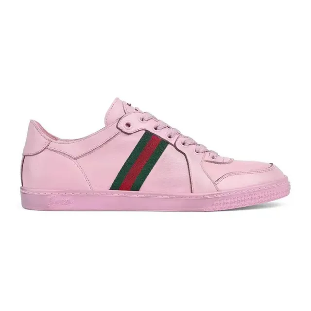 Gucci Silver Green Metallic Leather Web Stripe Side Panel Lifestyle Sneakers 2