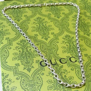Gucci 银色调椭圆链条项链