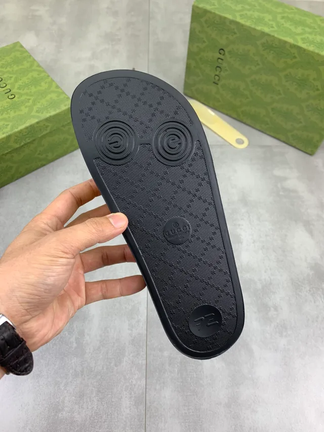 Gucci Slide Black and Dark Brown Embossed GG Monogram Slippers 2