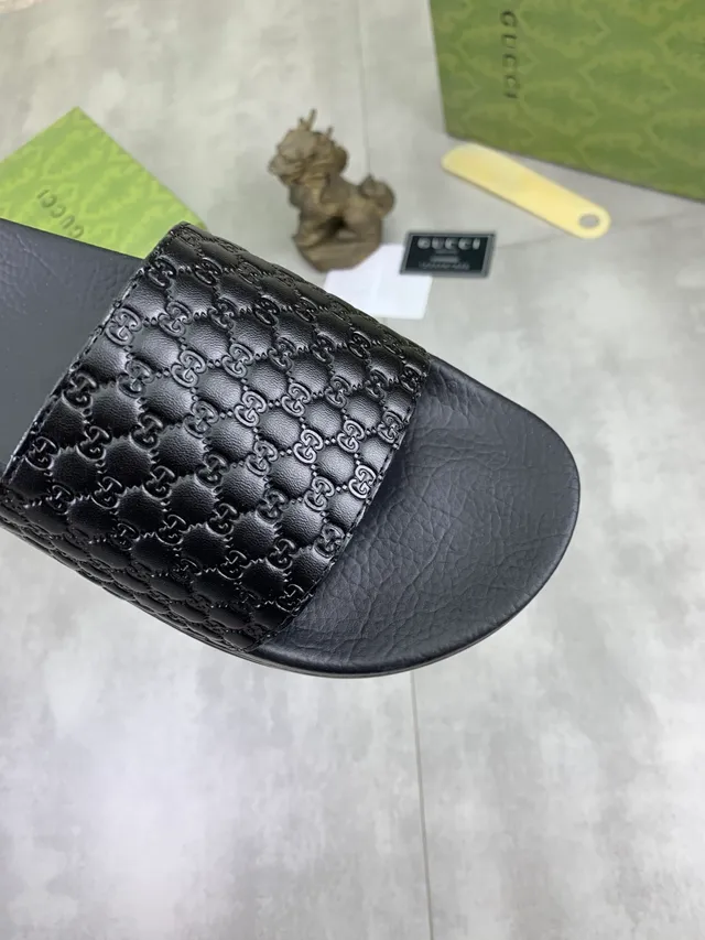 Gucci Slide Black and Dark Brown Embossed GG Monogram Slippers 7