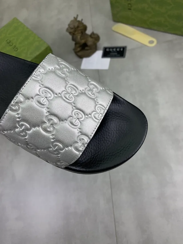 Gucci Slide Black and Dark Brown Embossed GG Monogram Slippers 15
