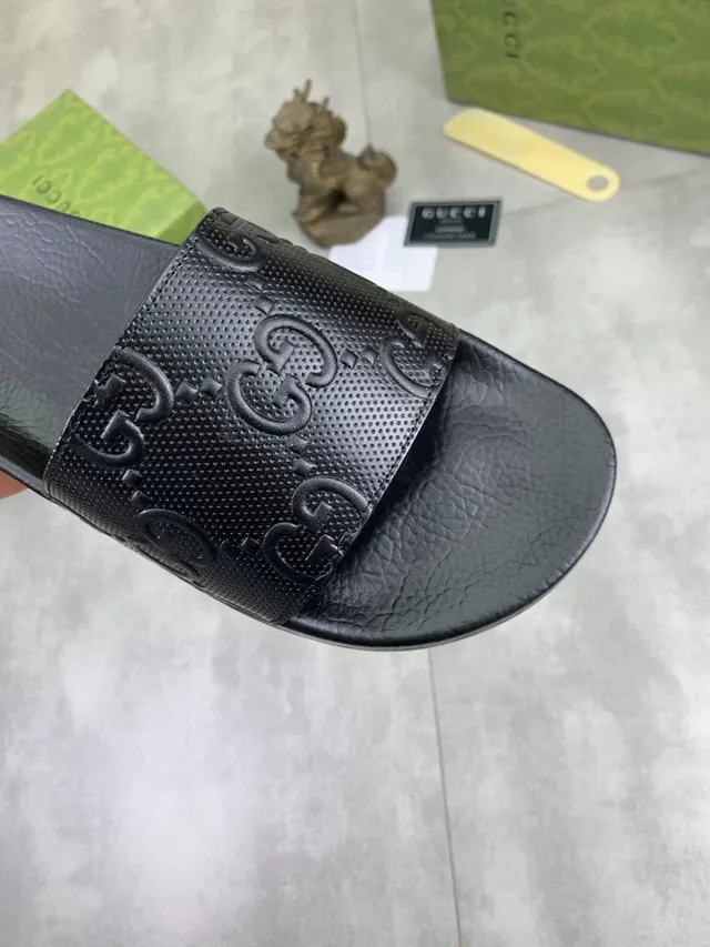 Gucci Slide Black and Dark Brown Embossed GG Monogram Slippers 18