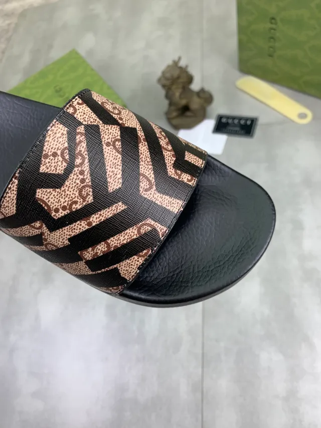 Gucci Slide Black and Dark Brown Embossed GG Monogram Slippers 19