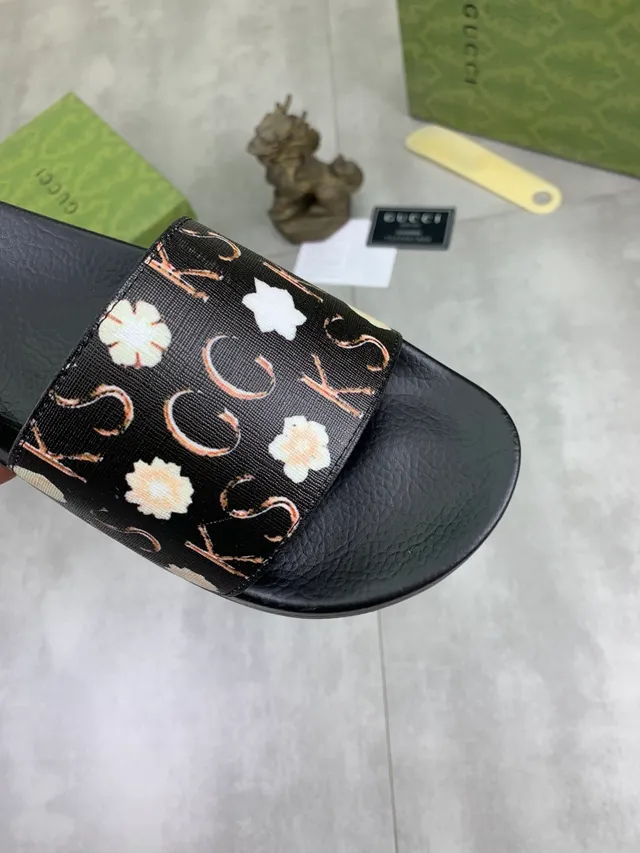 Gucci Slide Black and Dark Brown Embossed GG Monogram Slippers 20