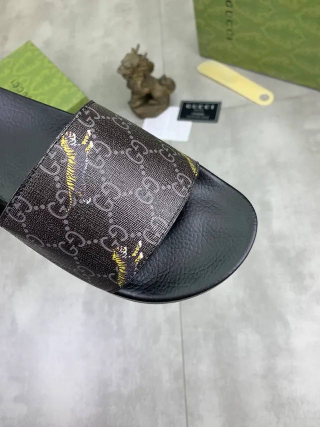 Gucci Slide Black and Dark Brown Embossed GG Monogram Slippers 21
