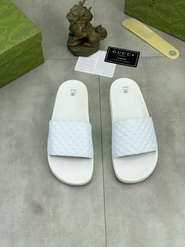 Gucci Slide Black and Dark Brown Embossed GG Monogram Slippers 24