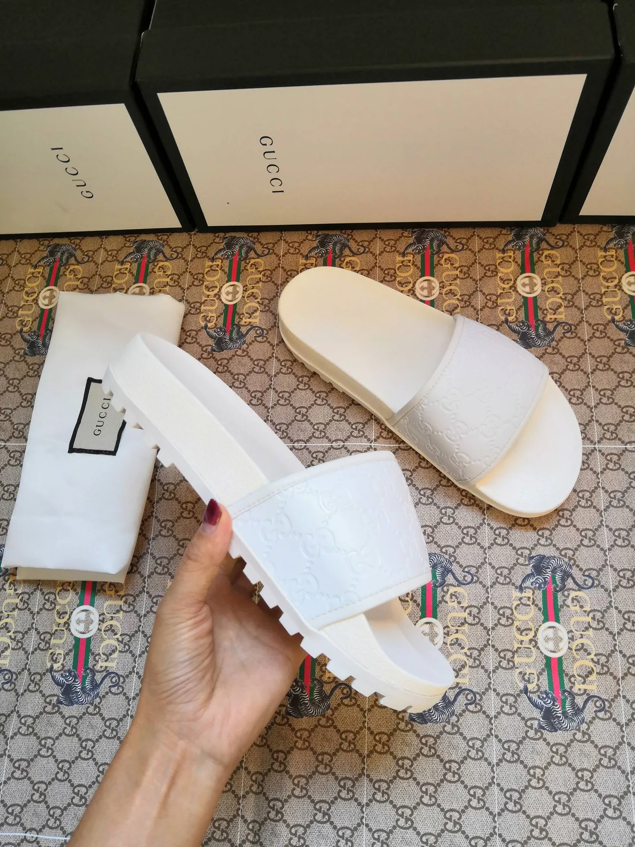 Gucci Slide White Embossed GG Monogram Slippers 3