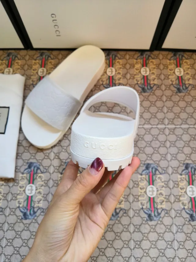 Gucci Slide White Embossed GG Monogram Slippers 4