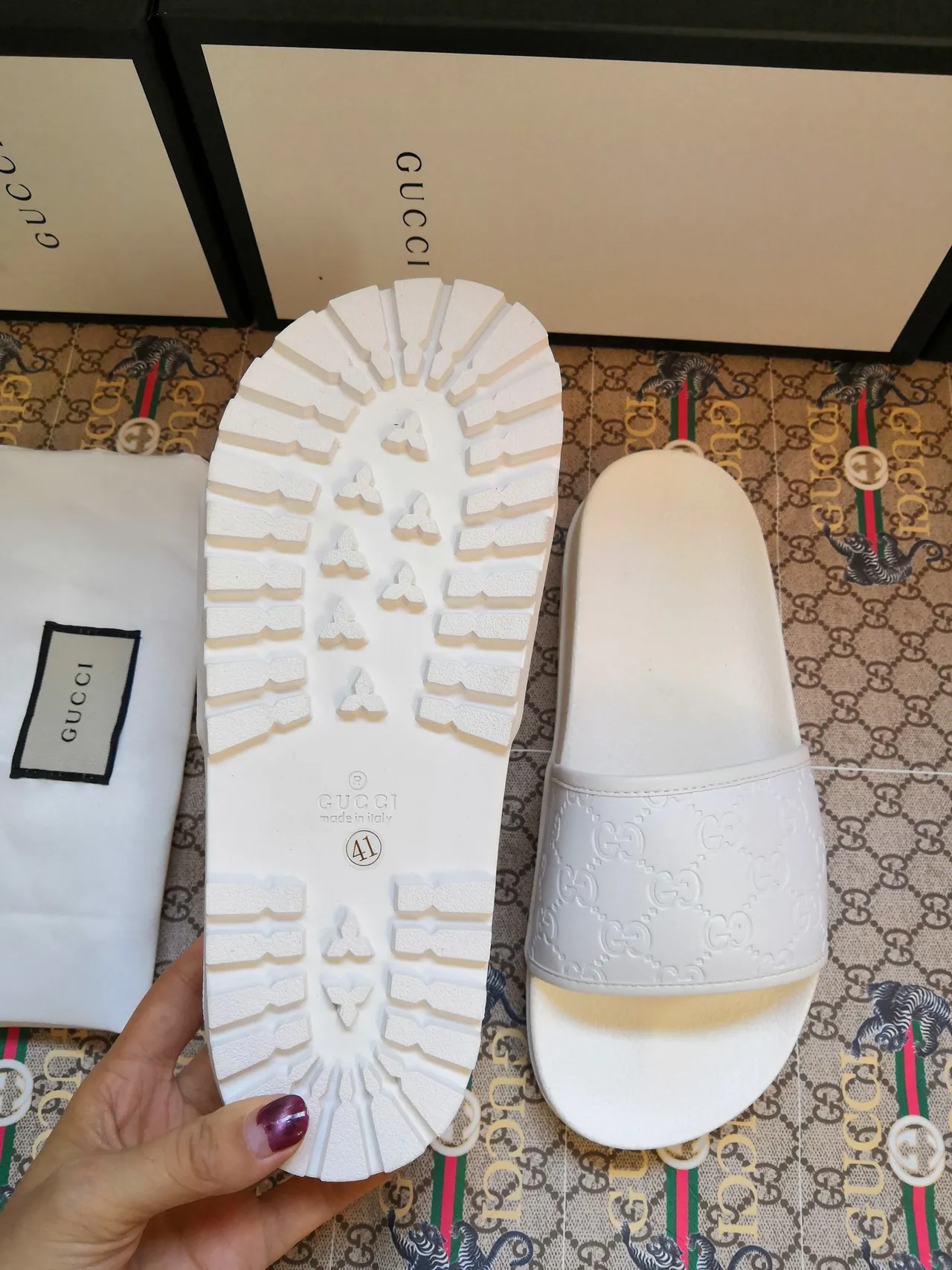 Gucci Slide White Embossed GG Monogram Slippers 5