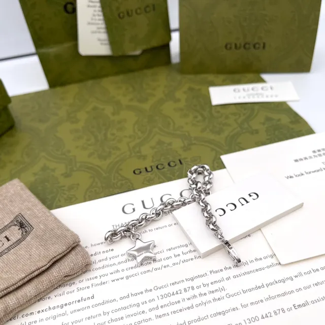 Gucci Star Charm Bracelet Silver-Tone Chain Bracelet 7