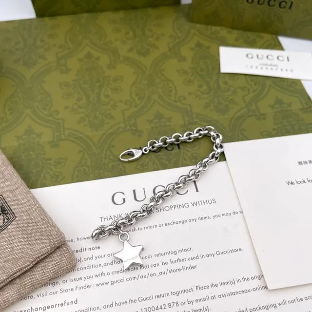 Gucci Star Charm Bracelet Silver-Tone Chain Bracelet 9
