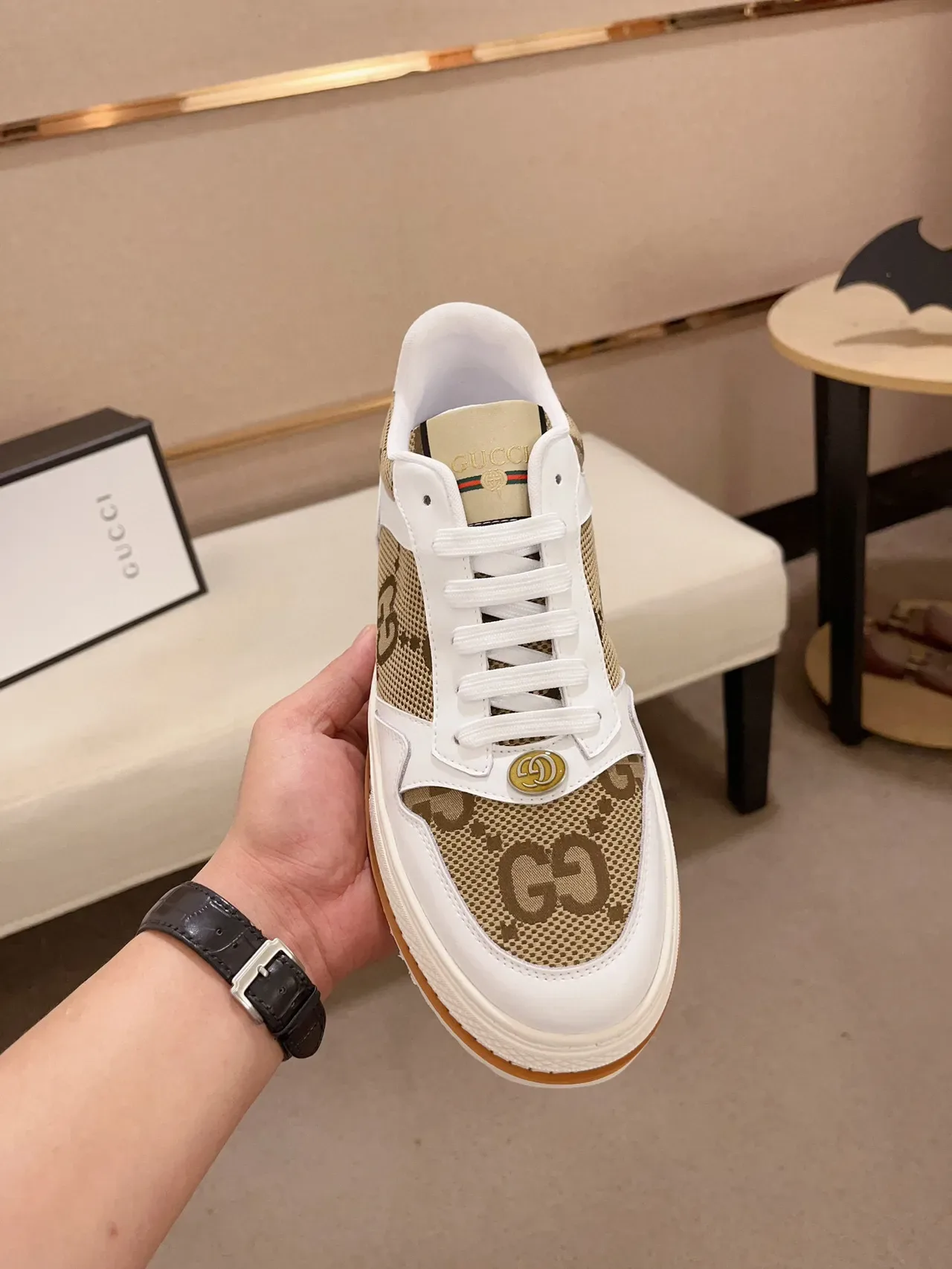 Gucci Tennis 1977 Brancos e Bege GG Monogram Tênis Lifestyle 2