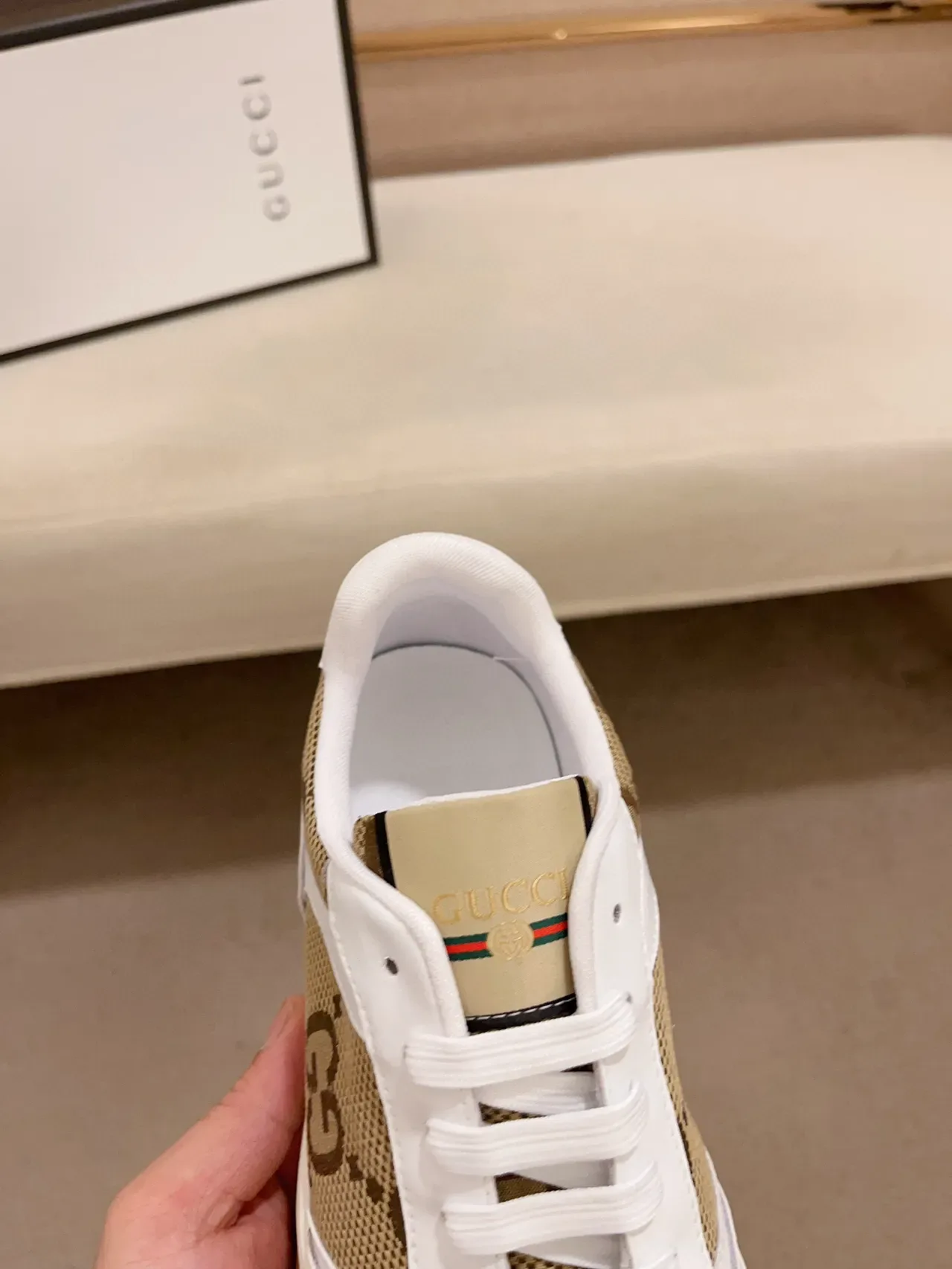 Gucci Tennis 1977 Brancos e Bege GG Monogram Tênis Lifestyle 6