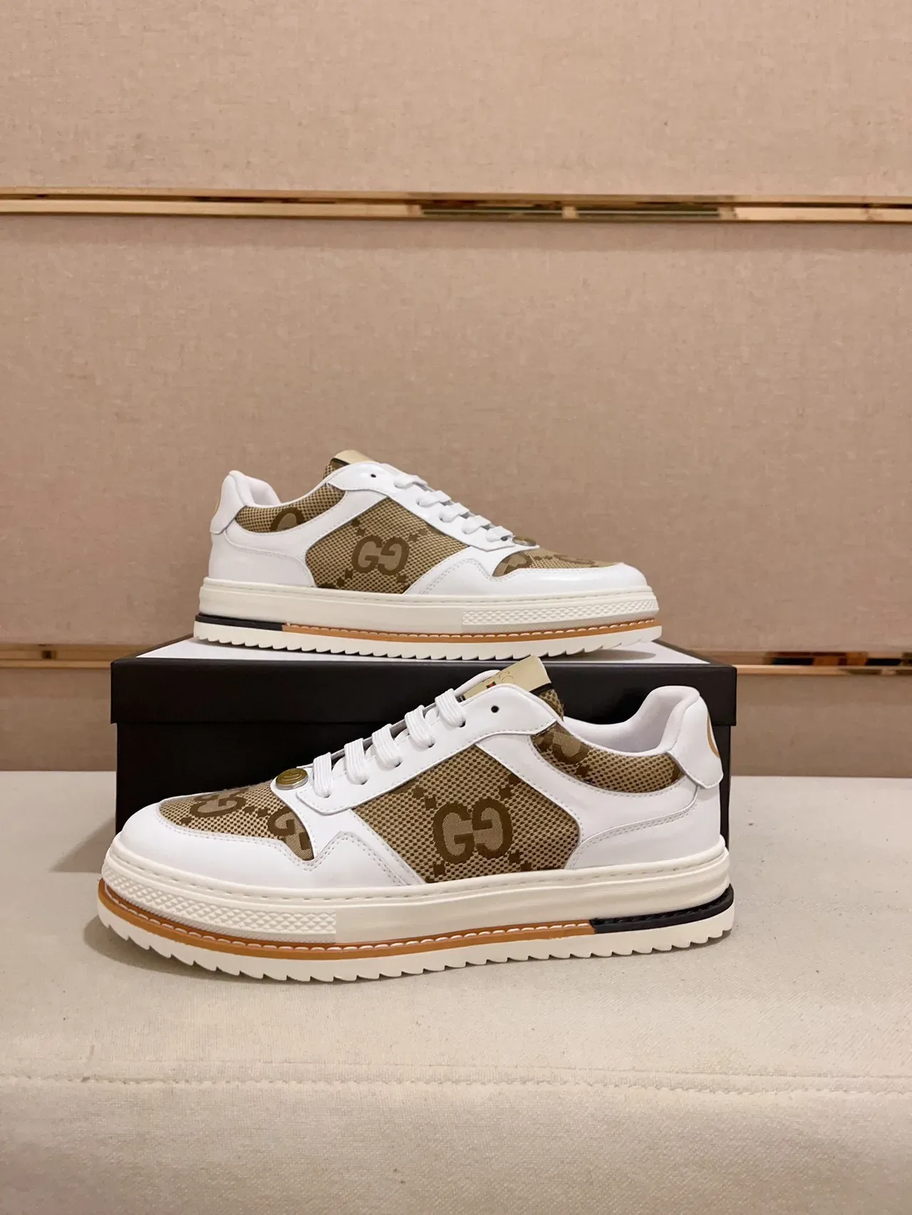 Gucci Tennis 1977 Brancos e Bege GG Monogram Tênis Lifestyle 7