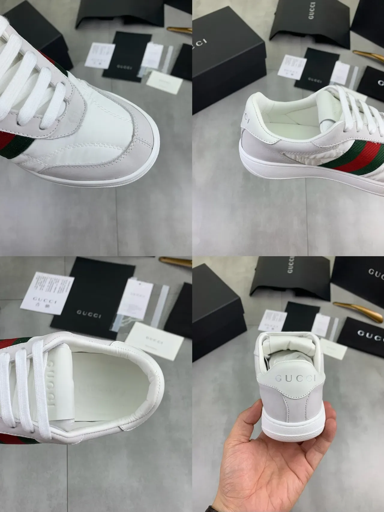 Gucci Tennis 1977 أبيض و رمادي Web Stripe لايف ستايل سنيكرز 2