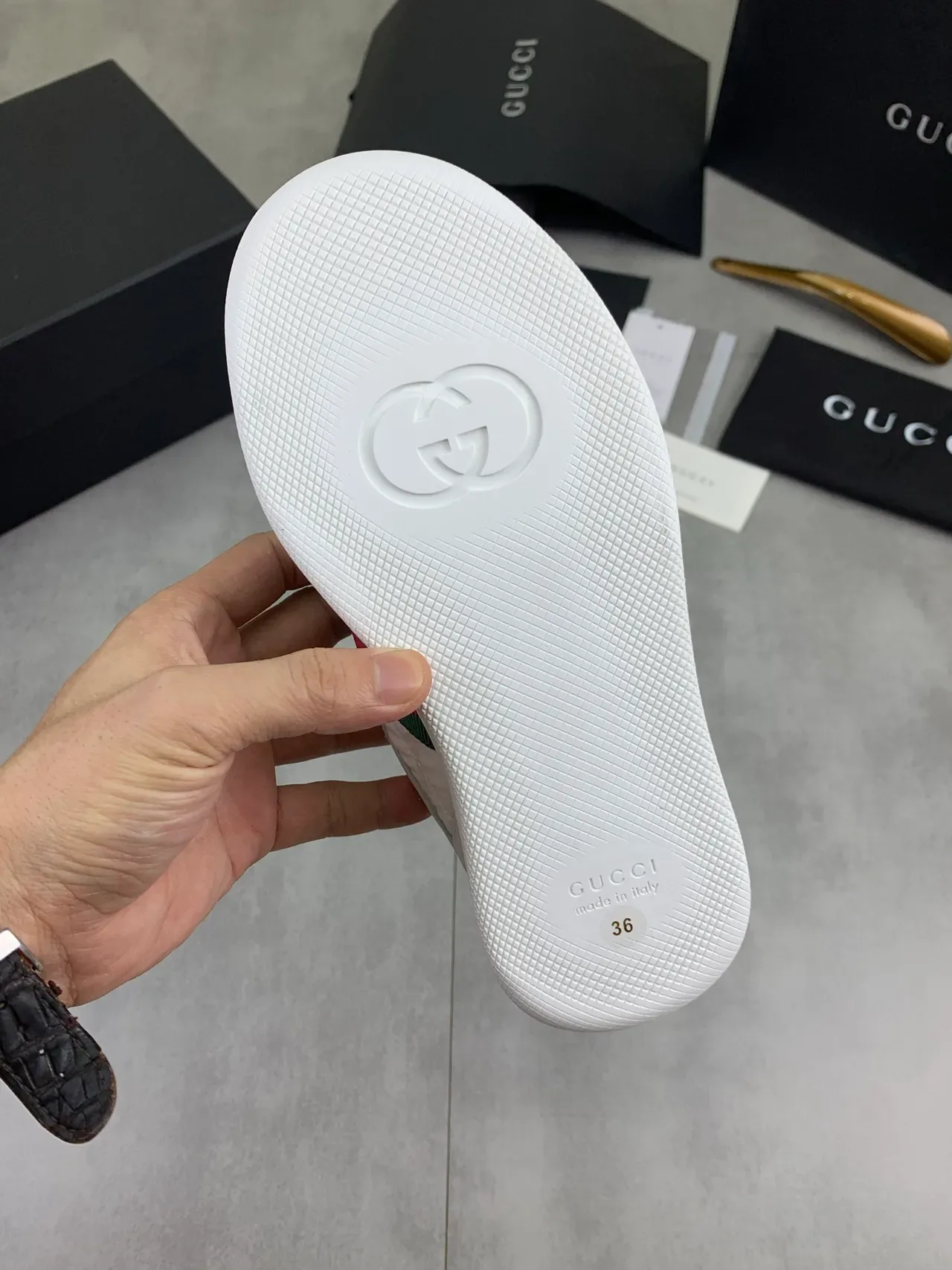 Gucci Tennis 1977 أبيض و رمادي Web Stripe لايف ستايل سنيكرز 3