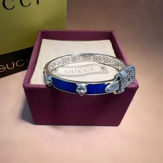 Gucci Tiger Motif Blue Enamel Filigree Bangle Bracelet