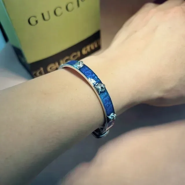 Gucci Tiger Motif Blue Enamel Filigree Bangle Bracelet 2