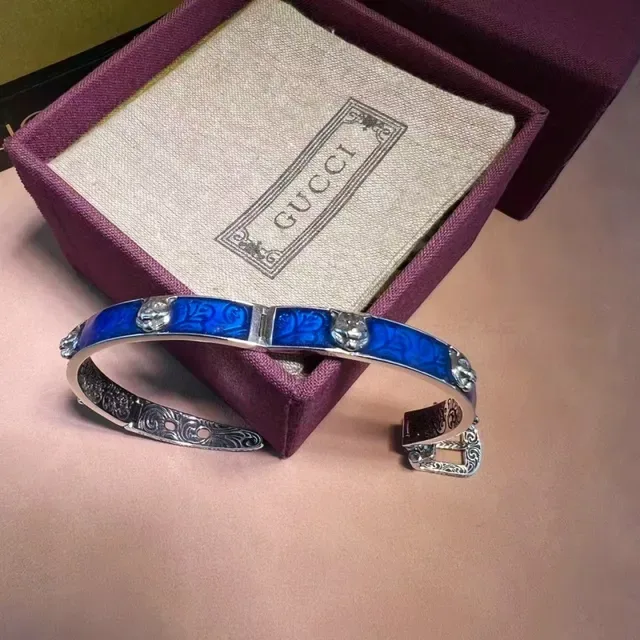 Gucci Tiger Motif Blue Enamel Filigree Bangle Bracelet 5