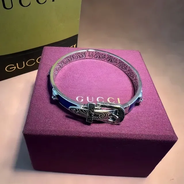 Gucci Tiger Motif Blue Enamel Filigree Bangle Bracelet 6