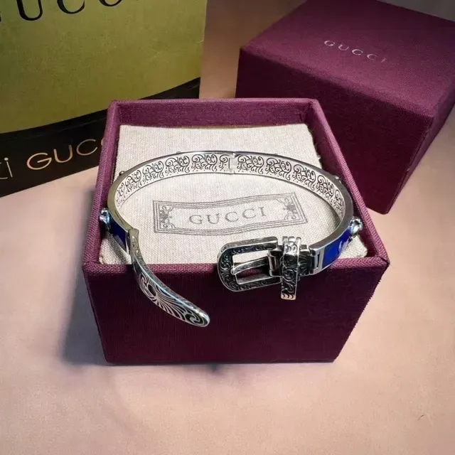 Gucci Tiger Motif Blue Enamel Filigree Bangle Bracelet 7