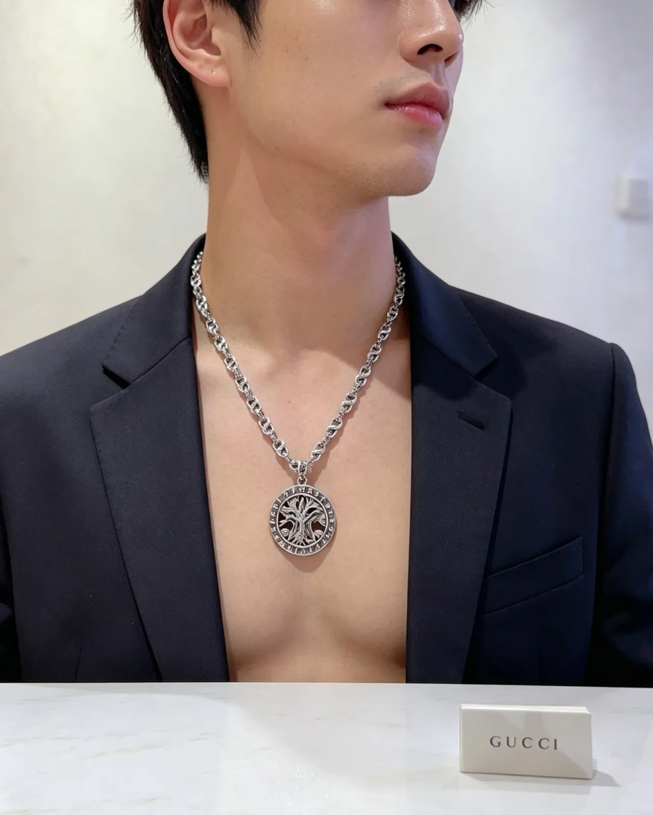 Gucci Tree of Life Pendant Silver-Toned Chain Necklace 5