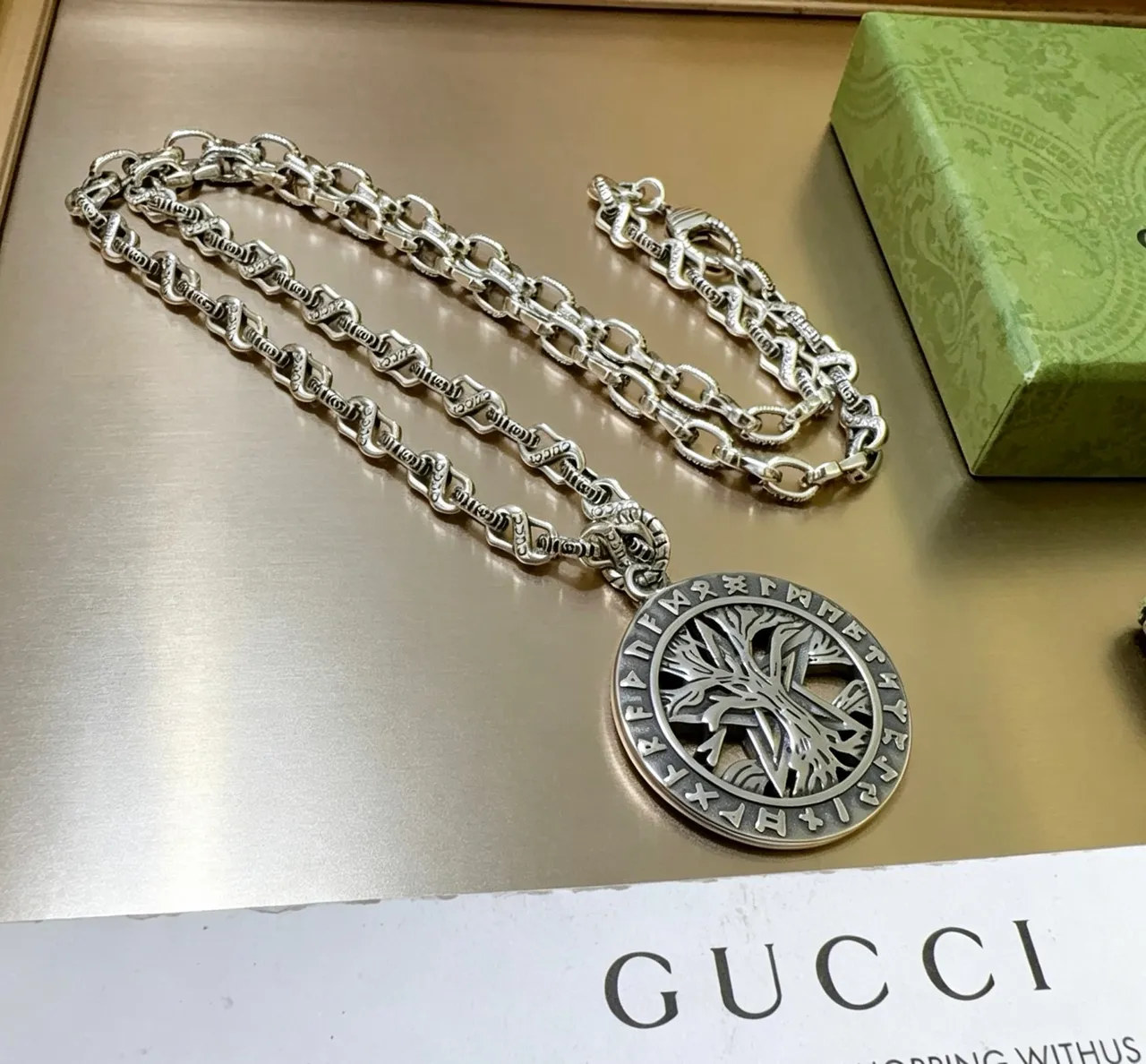 Gucci Tree of Life Pendant Silver-Toned Chain Necklace 6