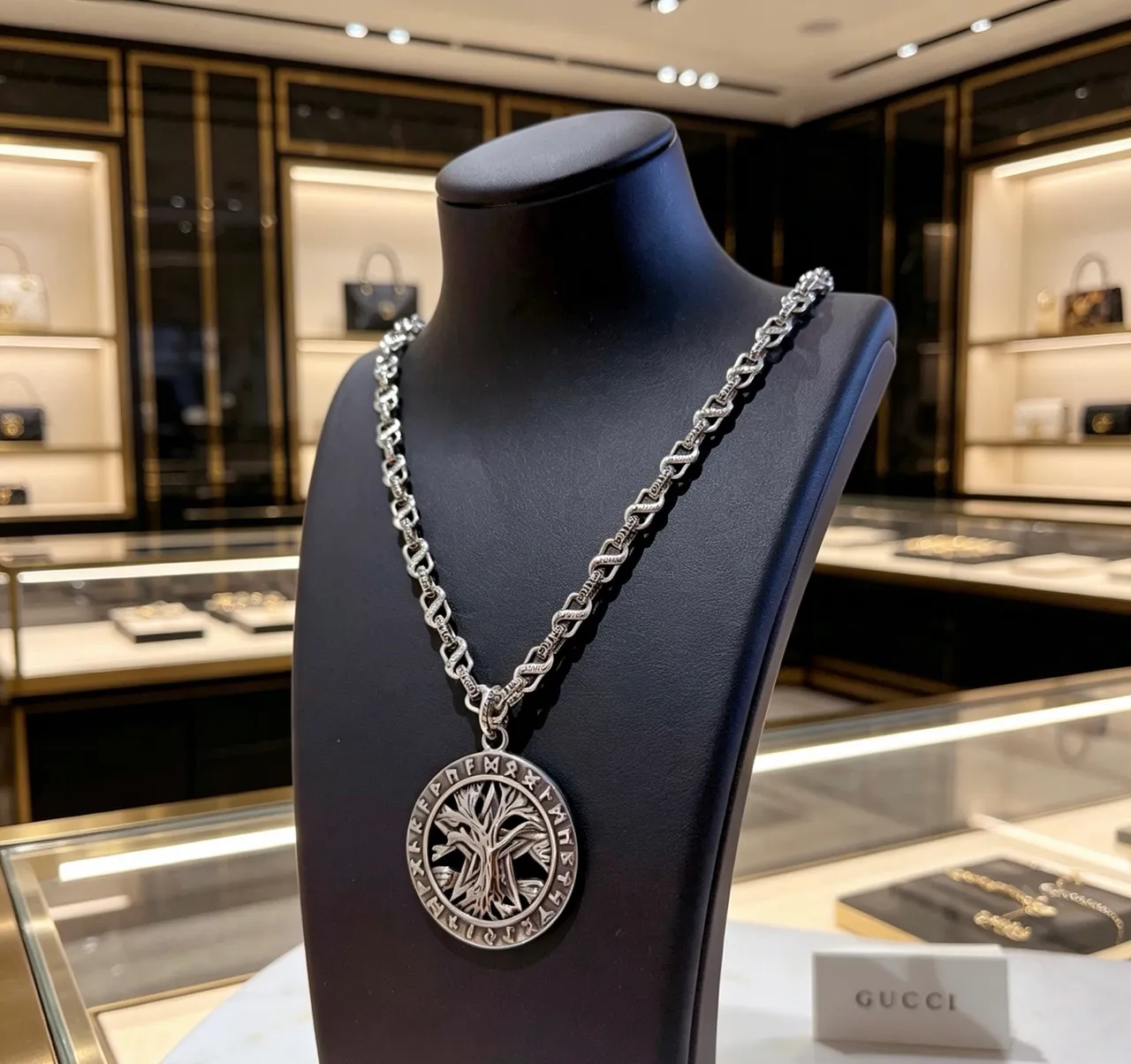 Gucci Tree of Life Pendant Silver-Toned Chain Necklace 7