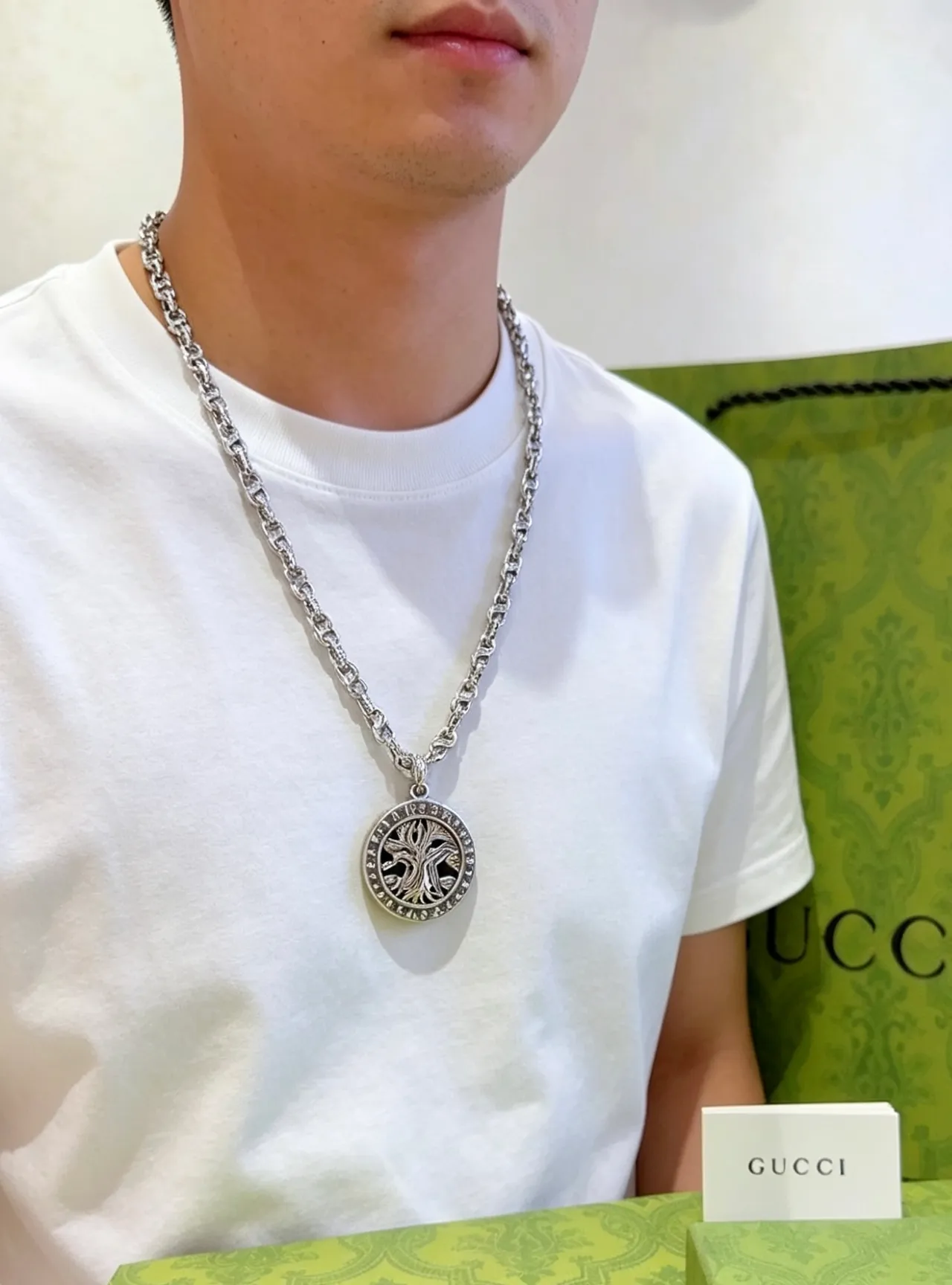 Gucci Tree of Life Pendant Silver-Toned Chain Necklace 8