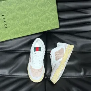 Gucci White Beige Monogram Canvas Web-Tongue Detail Lifestyle Sneakers