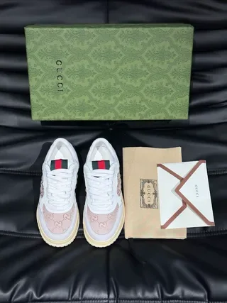 Gucci White Beige Monogram Canvas Web-Tongue Detail Lifestyle Sneakers 2