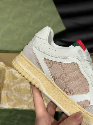 Gucci White Beige Monogram Canvas Web-Tongue Detail Lifestyle Sneakers 4