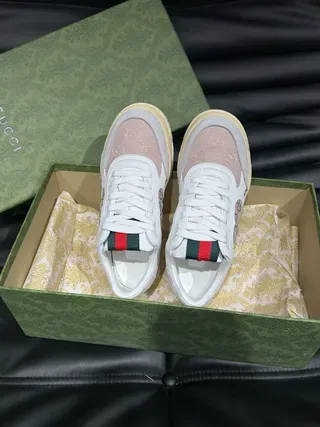 Gucci White Beige Monogram Canvas Web-Tongue Detail Lifestyle Sneakers 5