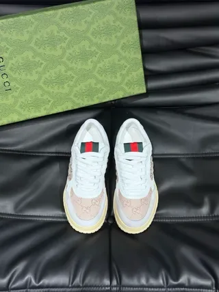Gucci White Beige Monogram Canvas Web-Tongue Detail Lifestyle Sneakers 9