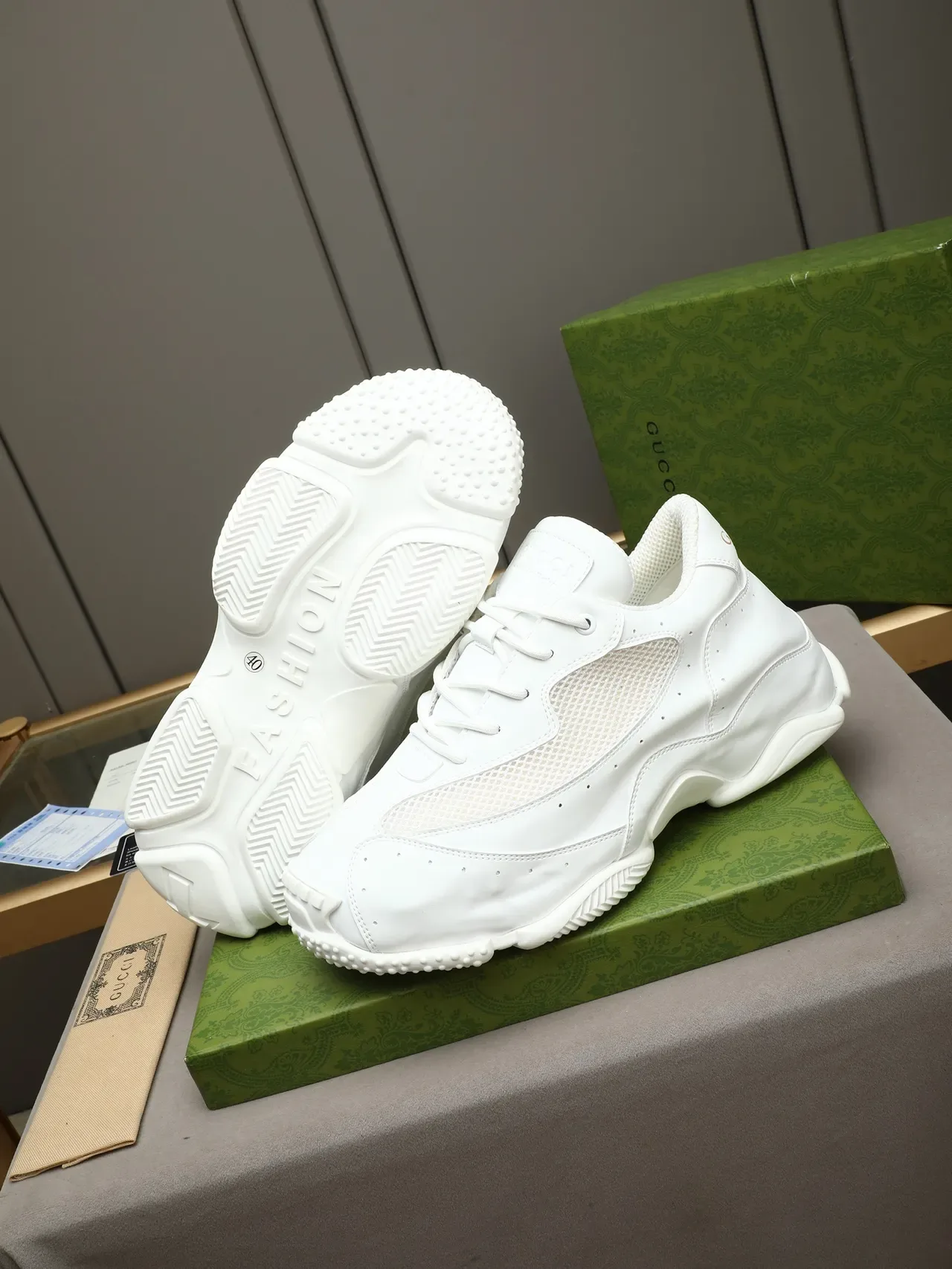 Gucci White Perforated Leather Mesh Sneaker 4