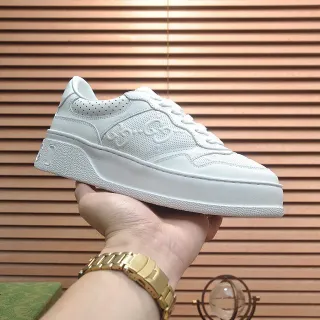 Gucci White Perforated Leather Upper Embossed Interlocking G Logo Lifestyle Sneakers